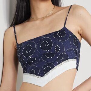 Staud Loyalty Linen Cropped Top, Whirlpool Blue, Size Large, NWOT